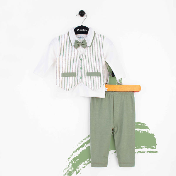 Baby Boy 2 Piece Set Green bow Stripes Print