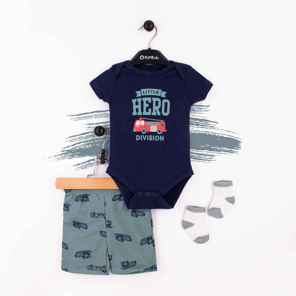Baby Boy 3 Piece Set Little Hero print