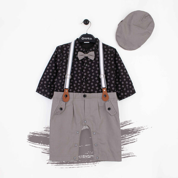 Baby Boy Formal Romper Black / Grey Print