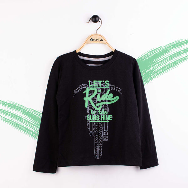 Boy Long Sleeve T-Shirt Black Let's Ride To the Shine Print