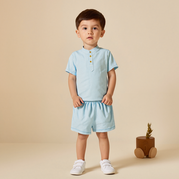 Baby boy 2 Piece Light blue Stripes Print Safari Suit