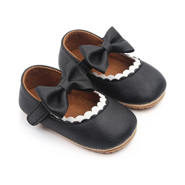 Baby Girl Black Bow Pumps Walking-Sole