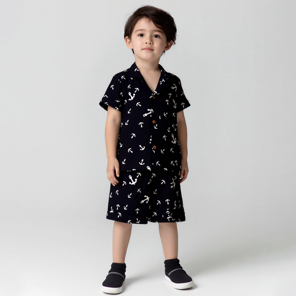 Baby boy 2 Piece Set Black Anchor Print