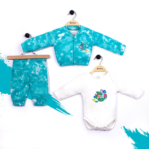 Baby Girl 3 Piece Zipper Set Sea Green Tie Dye