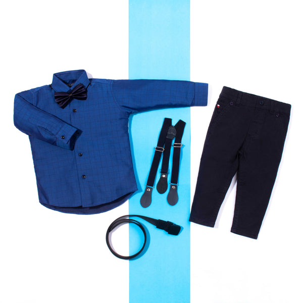 Baby Boy 4 Piece Blue Checked Print Formal Set