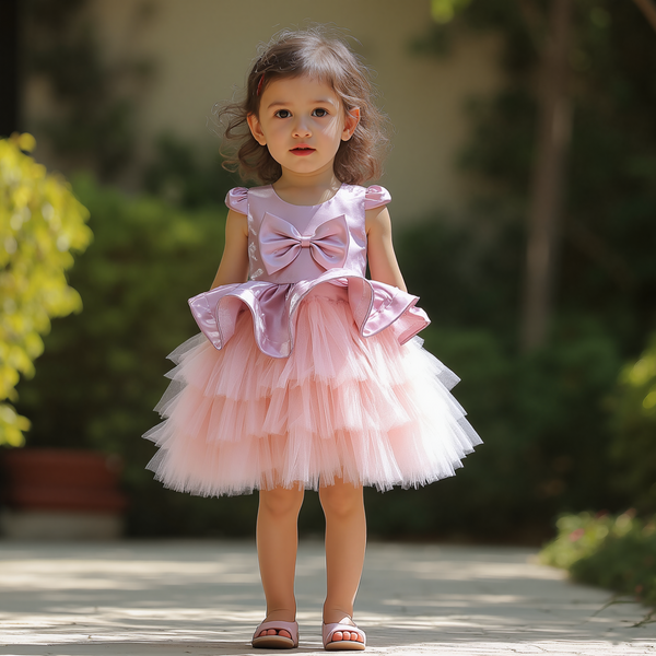 Baby Girl Princess Dress Tea Pink Bow Fancy Frock
