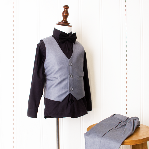 Baby Boy 3 Piece Set Grey / Black  Waistcoat Suit Set