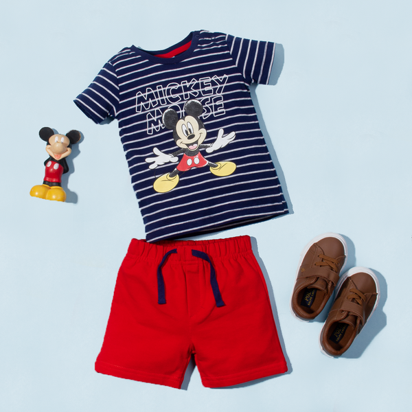 DS Baby Boy 2 Piece Set Navy Blue / Red Mickey Mouse Print