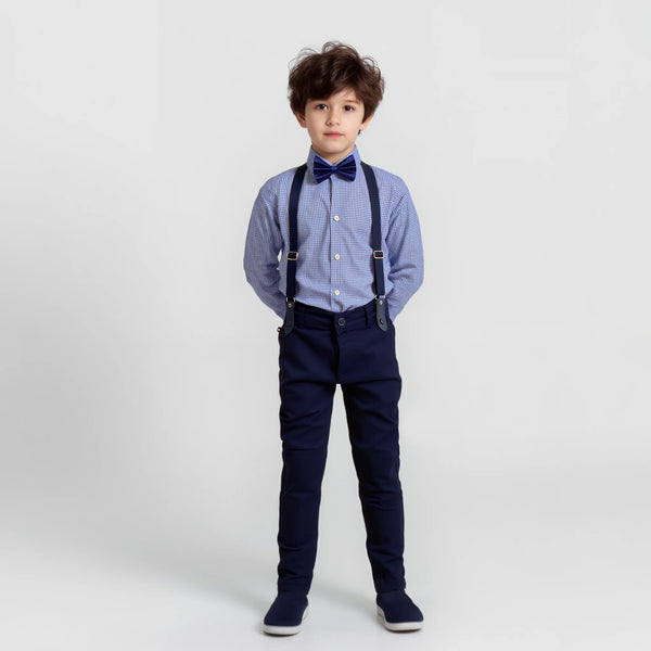 Baby Boy Blue Small Checked Formal Gallis Set