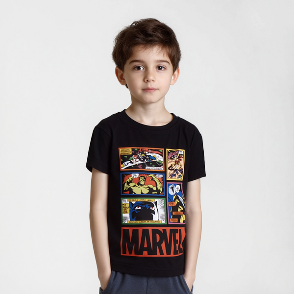 Boy Black Marvels Print T-Shirt