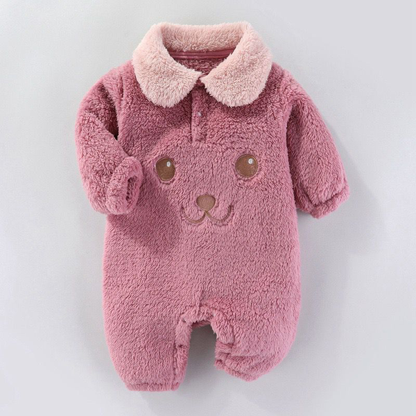 Baby Girl Fleece Full romper Pink Bear Face