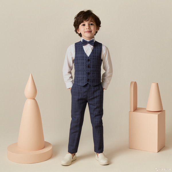 Baby Boy Dark Blue Texture Waistcoat Formal Set