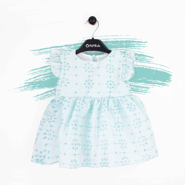 Baby Girl Sea Green Chicken Flower Cotton Frock