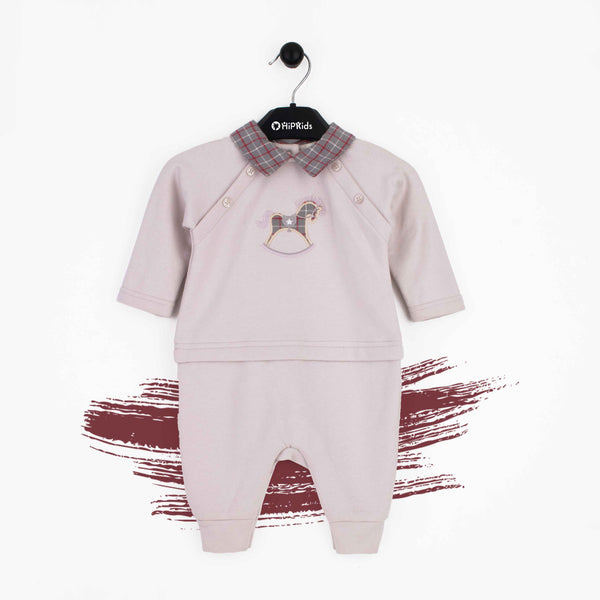 Baby boy Grey Horse Checked Print Collar Romper