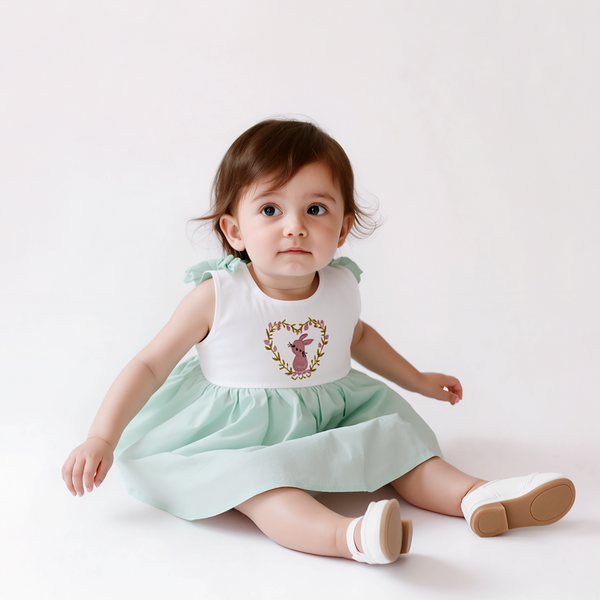Baby Girl 2 Piece Set Green Embroidered Rabbit