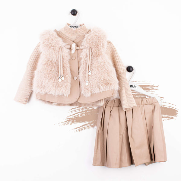 Baby Girl 3 Piece Set Skin Fur Jacket Style