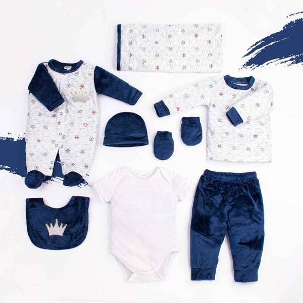 Baby Unisex 8 Piece Velvet Starter Set Crown