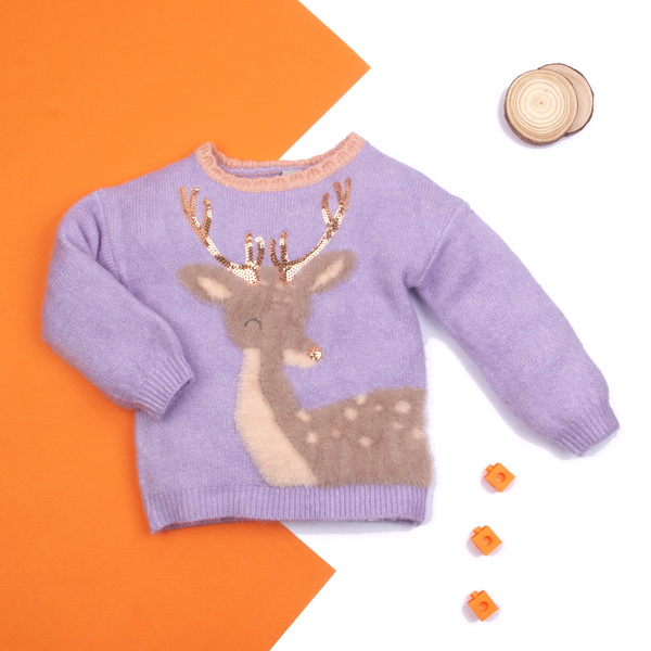 Baby Girl Purple 3D Deer Sweater