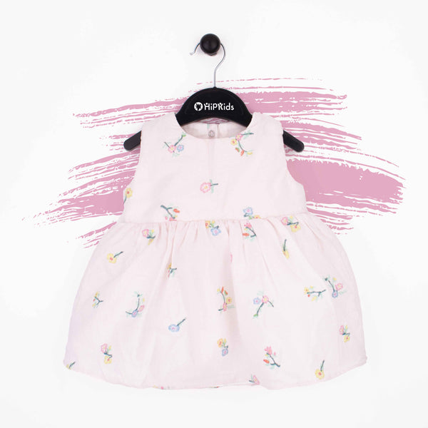 Baby Girl Pink Embroidered Flower Cotton Frock