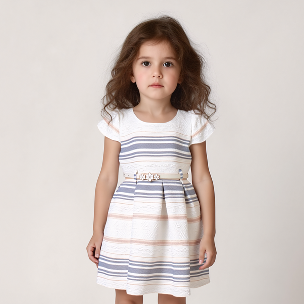 Girl Grey / White Strap Fancy Frock