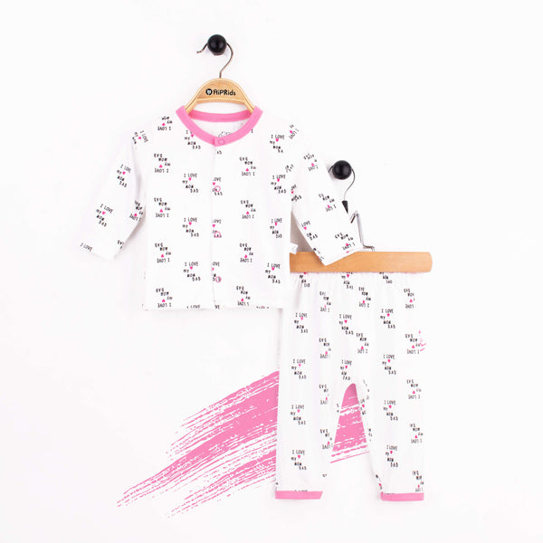 D-Baby 2 piece set Pink I Love My Mom Dad Print