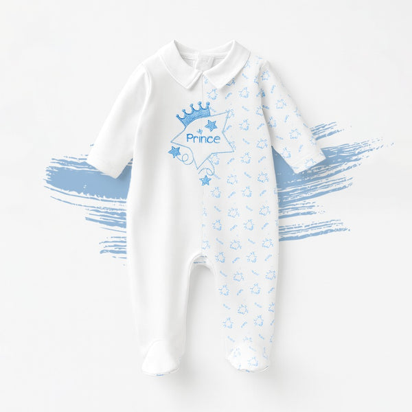 Baby Boy Blue Prince Full Romper
