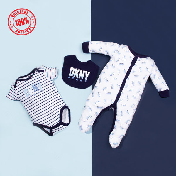 Baby Boy 3 Piece Set DKNY Navy Blue Stripes Print