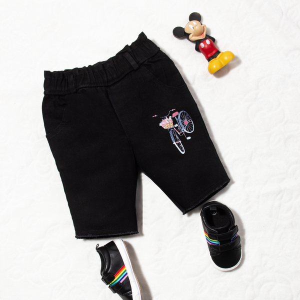 Baby Girl Black Cycle Embroidered Short
