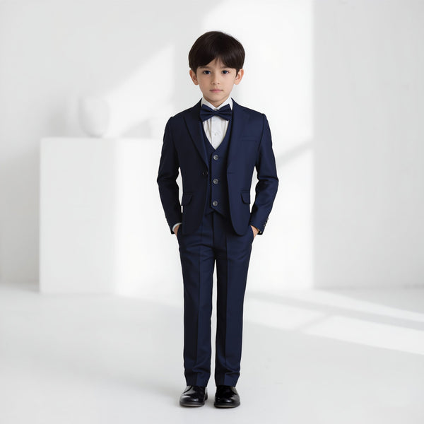 Baby Boy 4 Piece Navy Blue Self Formal Suit