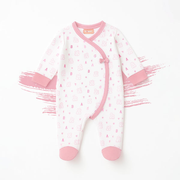 Baby Girl Pink Bow print Full romper