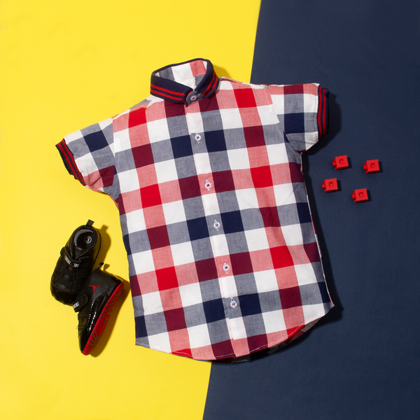 Tomo Wear Baby Boy Red / Blue Checked Rib Shirt