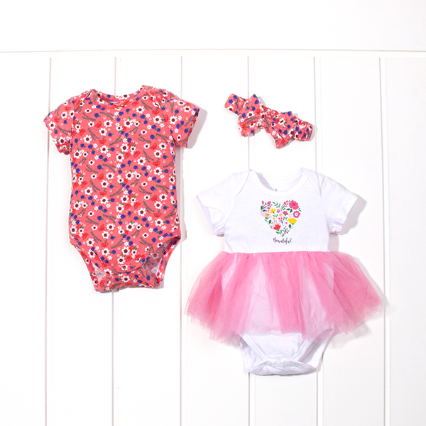 Cute Koala Baby Girl 3 Piece Flowers Heart Print