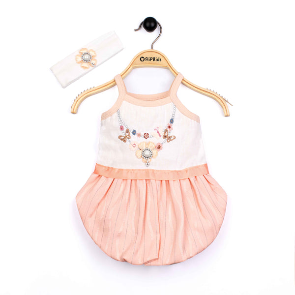 Baby Girl Peach Fancy Romper With headband