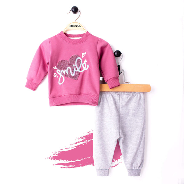 Baby Girl 2 Piece Set Dark pink Smile