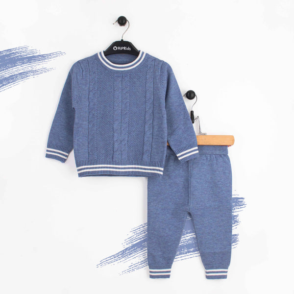 Baby Boy 2pc set wool Blue / White Stripes