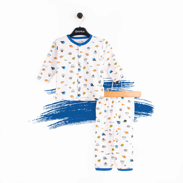 Baby boy 2 piece set Blue let's Go Print