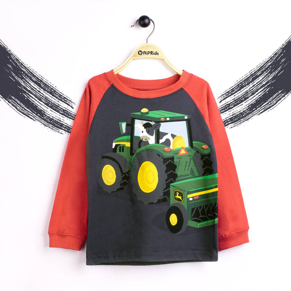 J-Deere Boy Toddler Long Sleeve Tee Cow Tractor Print