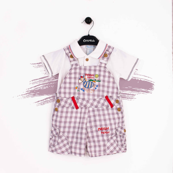 Baby boy 2 Piece dungaree set Grey Checked Zebra