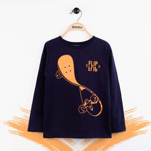 Boy Long Sleeve T-Shirt Skateboard Print