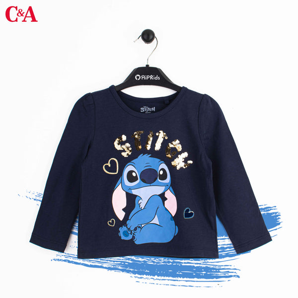 C.A Baby Girl Full sleeves T-Shirt Navy Blue Sequence Stich