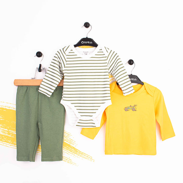 Baby boy 3 Piece Set Yellow Car