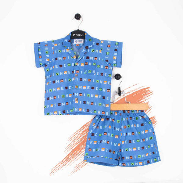 Baby boy 2 Piece Blue Mine-Craft Print Safari Suit