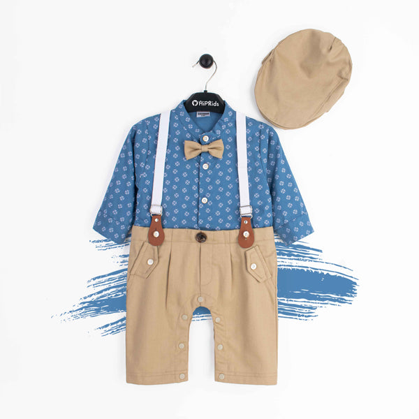 Baby Boy Formal Romper Blue / White Print