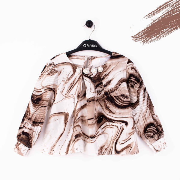 Baby Girl Light Brown Marble Print Chiffon Top