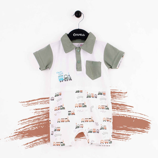 Baby Boy Green Choo Choo Romper