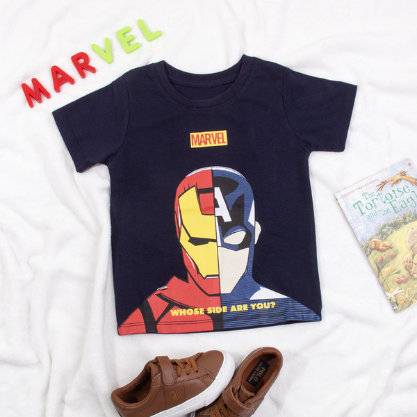 Boy Navy Blue Marvel Whose Side Are You Print T-Shirt