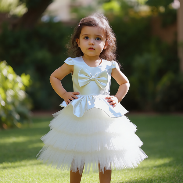 Baby Girl Princess Dress White Bow Fancy Frock