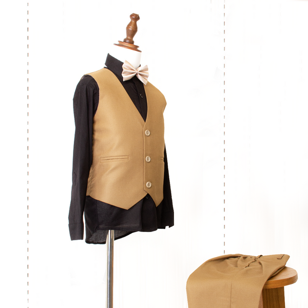 Baby Boy 3 Piece Mustard Black Waistcoat Suit Set