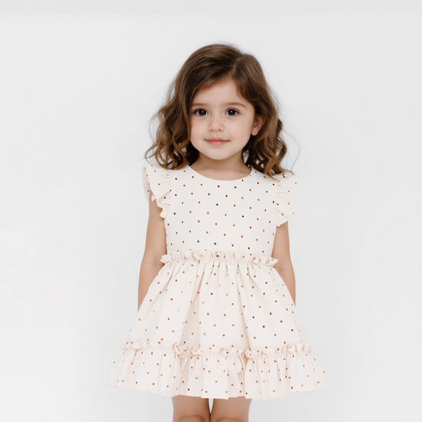 Baby Girl Golden Glitter heart Print Cotton Frock