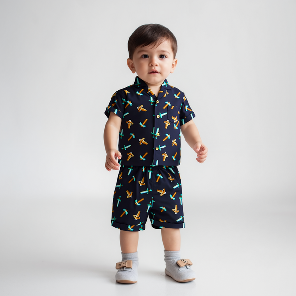 Baby boy 2 Piece Mine-Craft Print Safari Suit